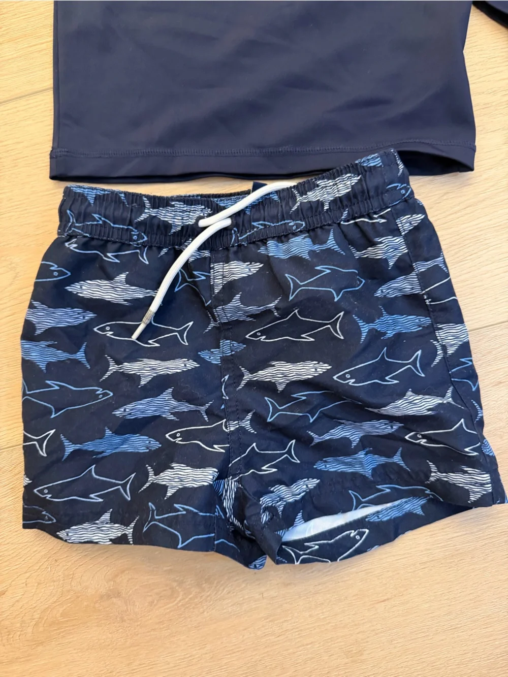 Janie and Jack Navy and white Shark Rashguard and trunks bathing suit Swim Set